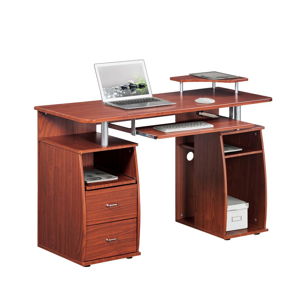 Techni Mobili Mahogany Complete Computer Workstation Desk With