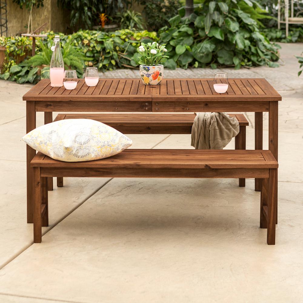 Bench Patio Dining Sets Furniture The Home Depot Dark Brown 3 Piece Wood Patio Dining Set New Walker Edison Furniture