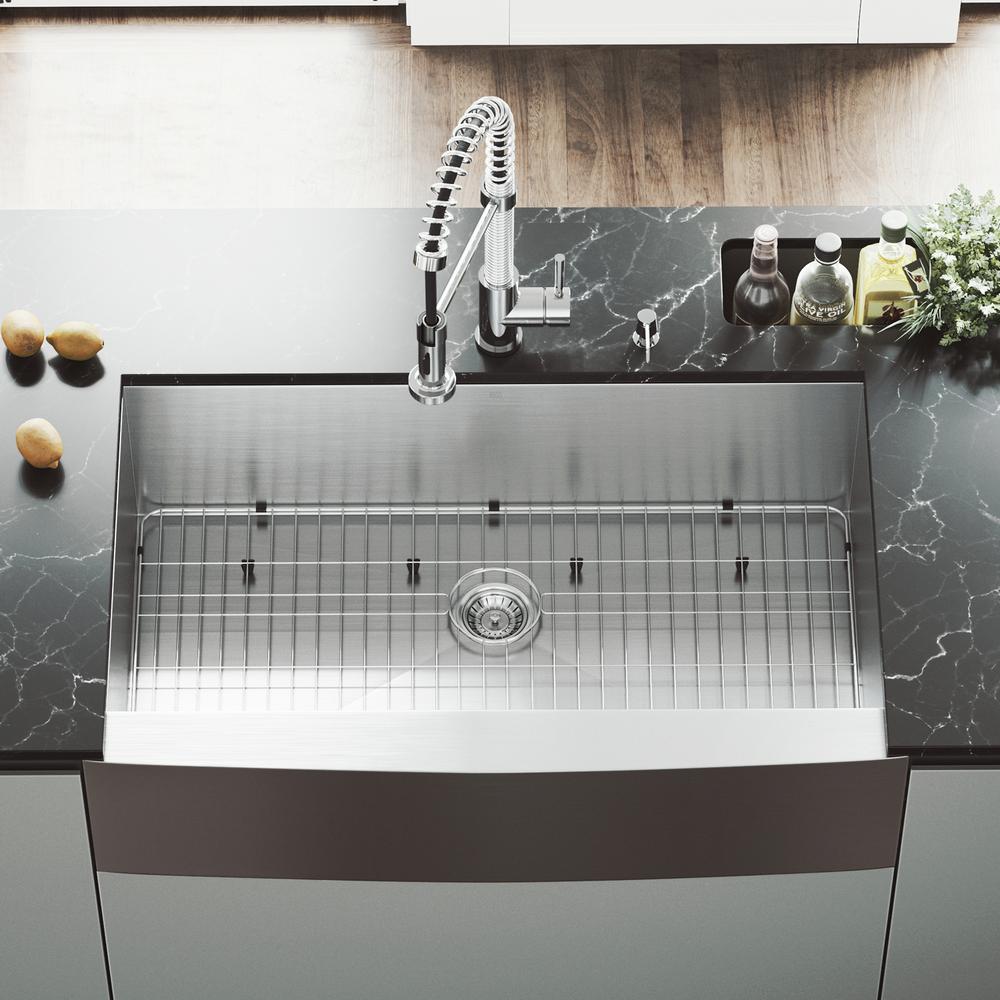Vigo All In One 36 Camden Stainless Steel Single Bowl Farmhouse Camden Stainless Steel Single Bowl Farmhouse Kitchen Sink With Pull Down Faucet In Chrome