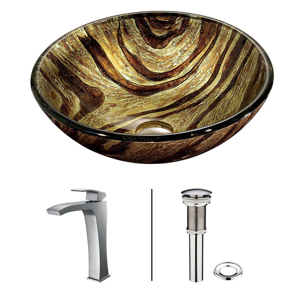 VIGO Kenyan Twilight Vessel Sink in Multicolor with Faucet in Chrome