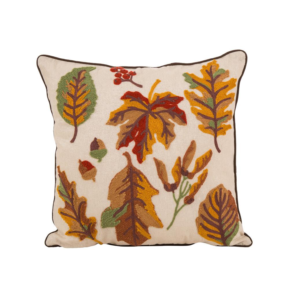 Glitzhome 16 in. L Embroidered Leaves Fall Harvest Pillow 1203202517