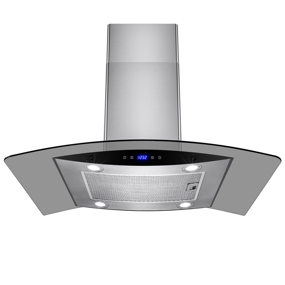 AKDY 36 in. Convertible Kitchen Island Mount Range Hood in Stainless Steel with Tempered Glass