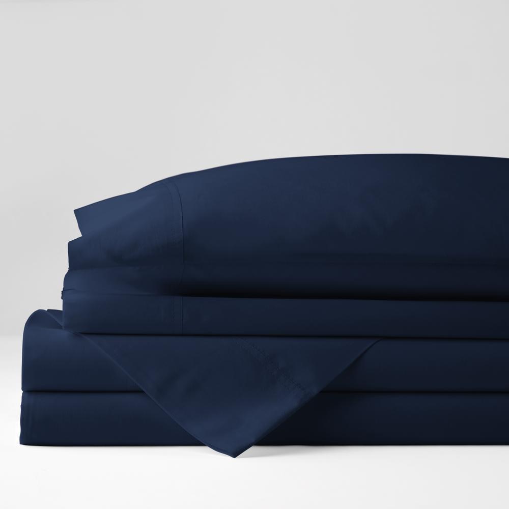 The Company Store Company Cotton 4-Piece Navy Solid 300-Thread Count