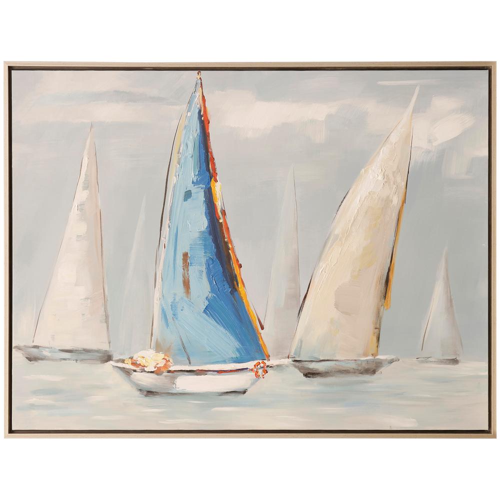 StyleCraft Blue Sail Nautica Cream, Black Canvas, Wood Framed Wall Art