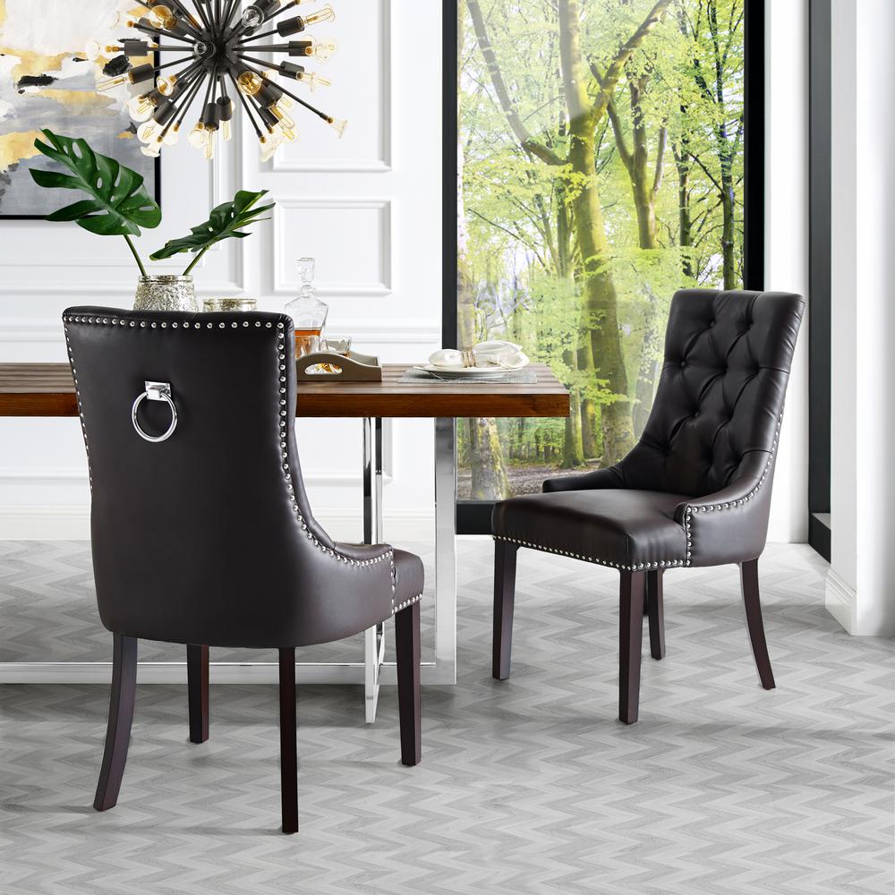 Inspired Home Autumn Espresso Chrome Pu Leather Nailhead Armless Dining Chair Set Of 2 Ad86 01eo2 Hd The Home Depot