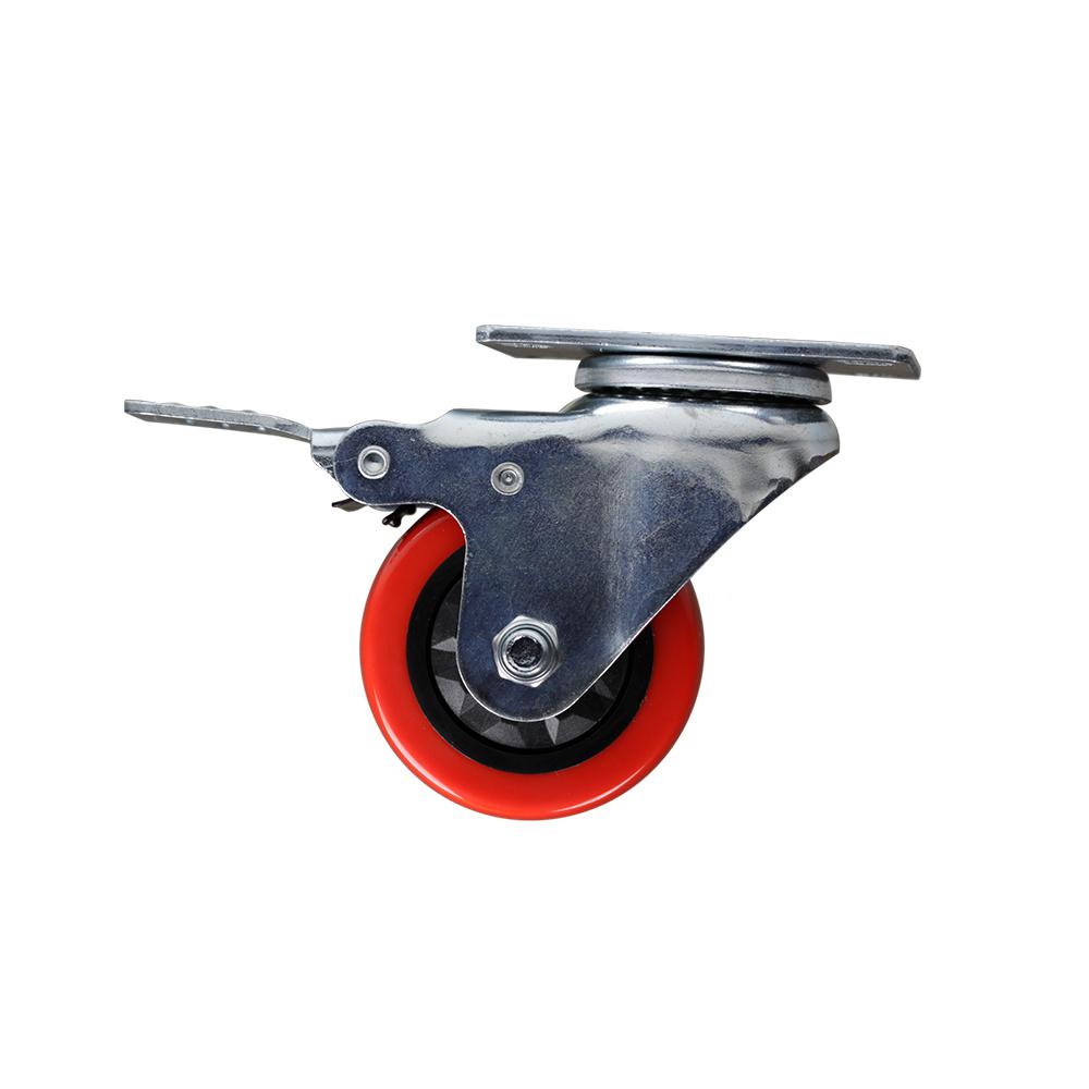 Everbilt 3 in. Red TPU HeavyDuty Swivel Plate Caster with Brake 175
