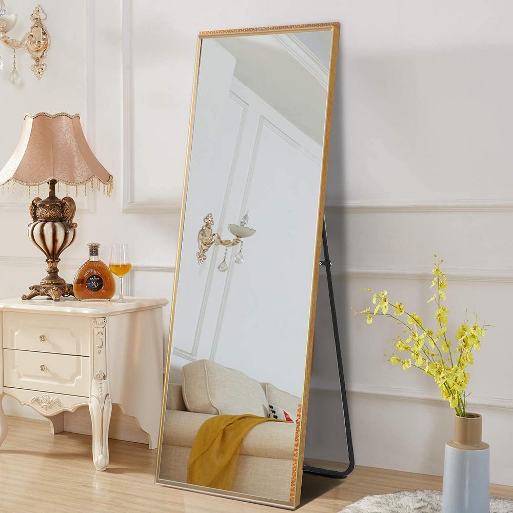 Unbranded 64 17 In X 21 26 Modern Rectangle Oversized Gold Metal Framed Full Length Standing Mirror Jj00362zzen The Home Depot Unbranded 64 17 In X 21 26 Modern