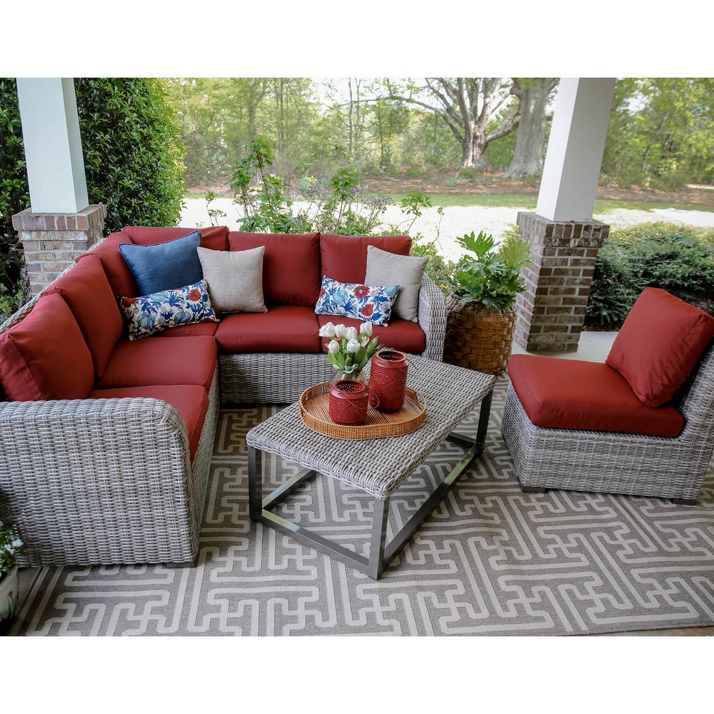 Metal Patio Furniture Red Outdoor Lounge Forsyth 5 Piece Wicker Outdoor Sectional Set With Red Cushions Navy