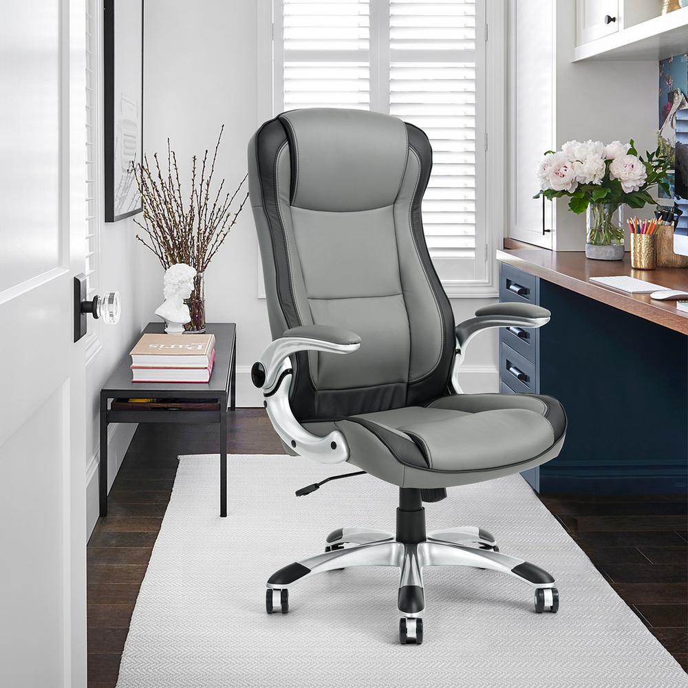 FurnitureR Grey Office Chair Ergonomic Swivel Computer Chair Flip Up
