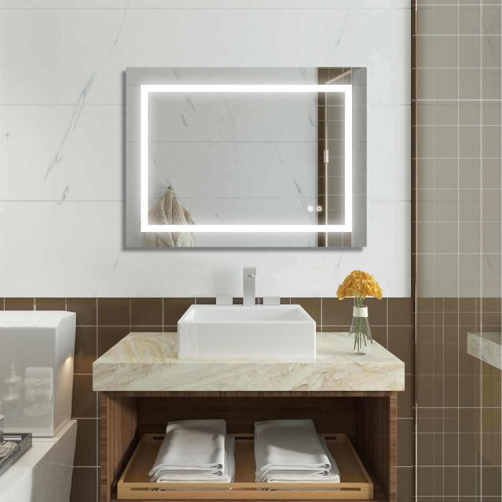 Boyel Living 36 In W X 24 In H Frameless Rectangular Led Light Bathroom Vanity Mirror In White Ex 2436r 4 X E The Home Depot