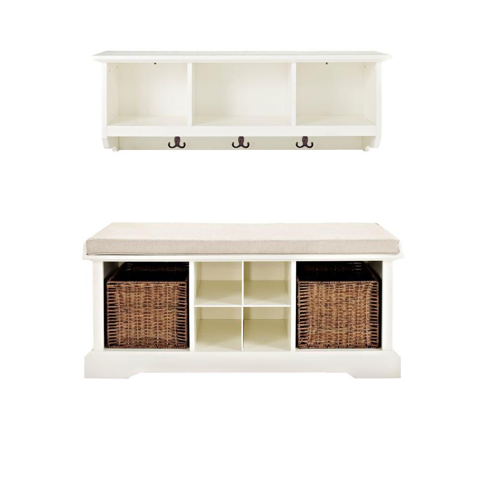 Crosley Brennan Entryway Bench with Shelf Set in WhiteKF60001WH The