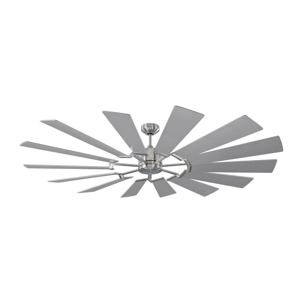 Monte Carlo Prairie 72 In Integrated Led Indoor Outdoor Brushed Steel Ceiling Fan With Dual Washed Oak Or Silver Blades And Remote