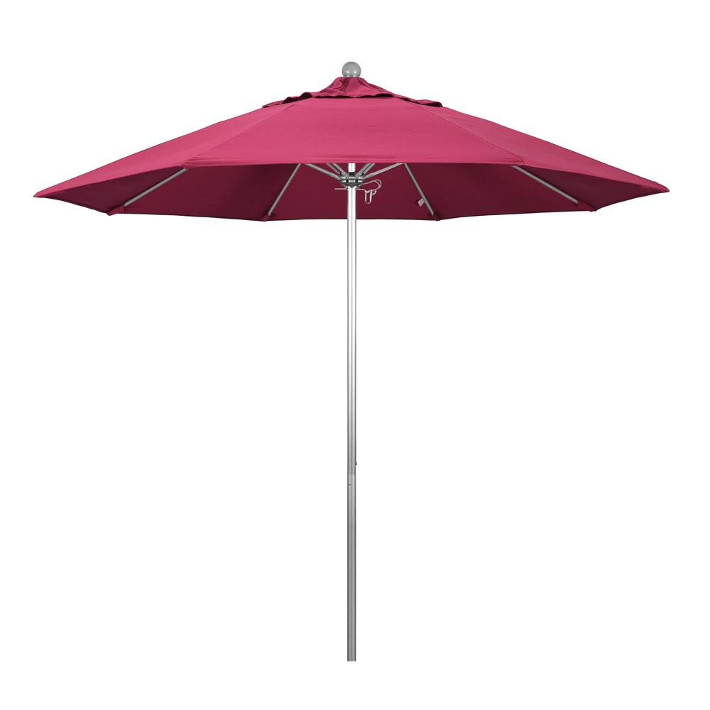 California Umbrella 9 Ft Silver Anodized Aluminum Push Lift Market Patio Umbrella In Hot Pink Sunbrella Alto908002 5462 The Home Depot