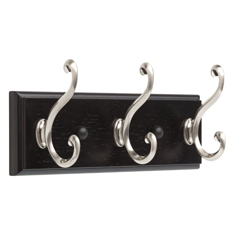 Liberty 18 in. Black and Satin Nickel Heavy Duty Coat and Hat Hook Rack ...