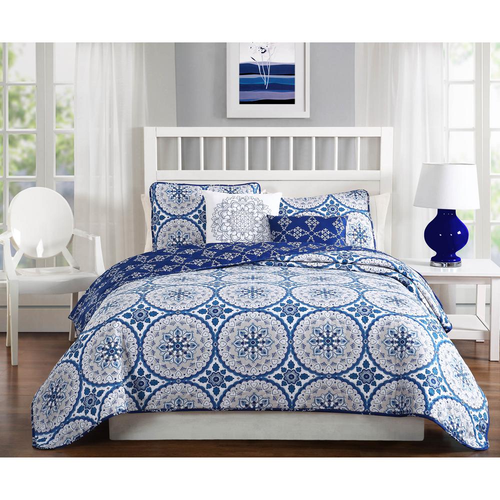 Mason Stripe 4Piece Blue and White Queen Quilt SetQS1939FU42600