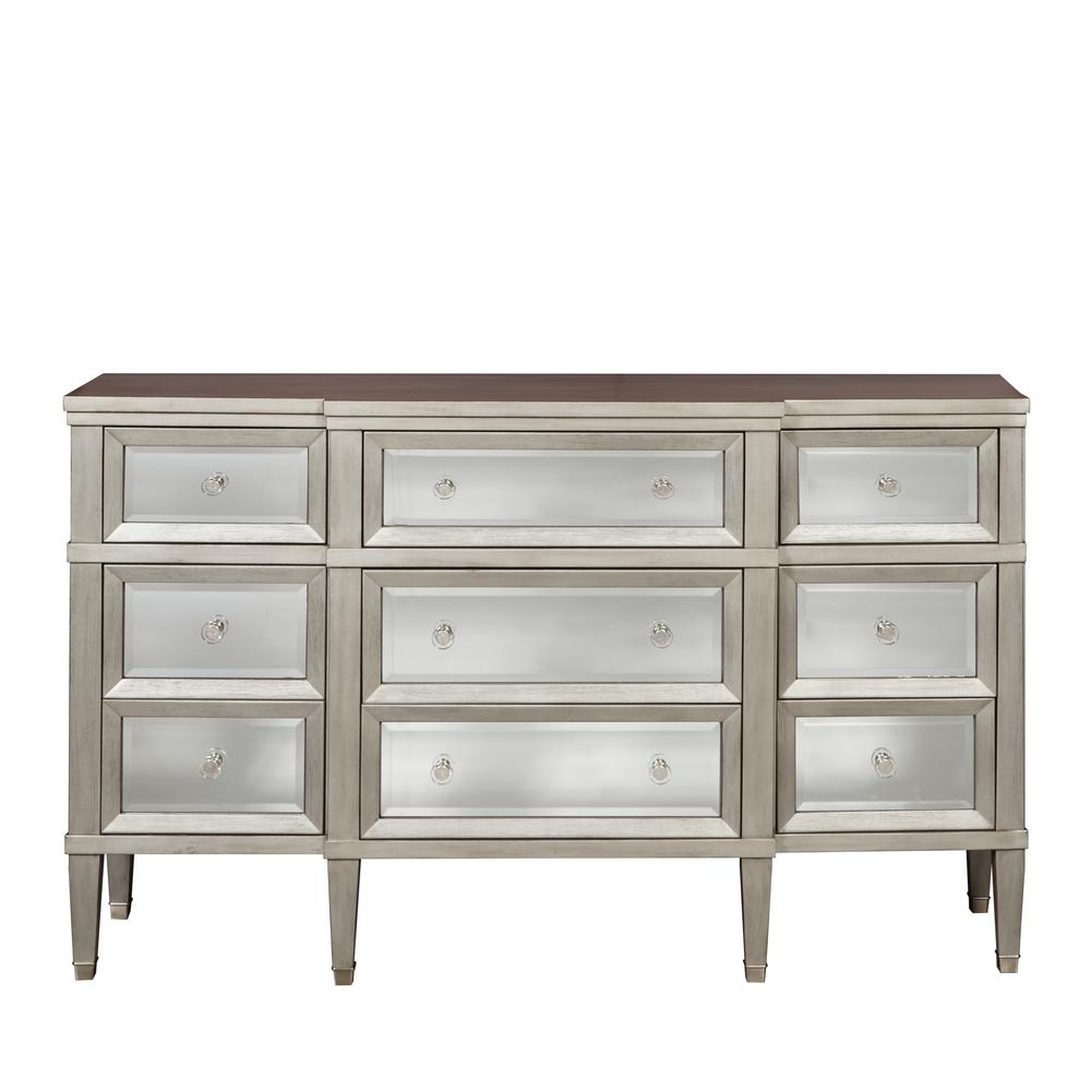 HomeFare Modern 9Drawer Beige Mirrored Front Dresser D199005 The
