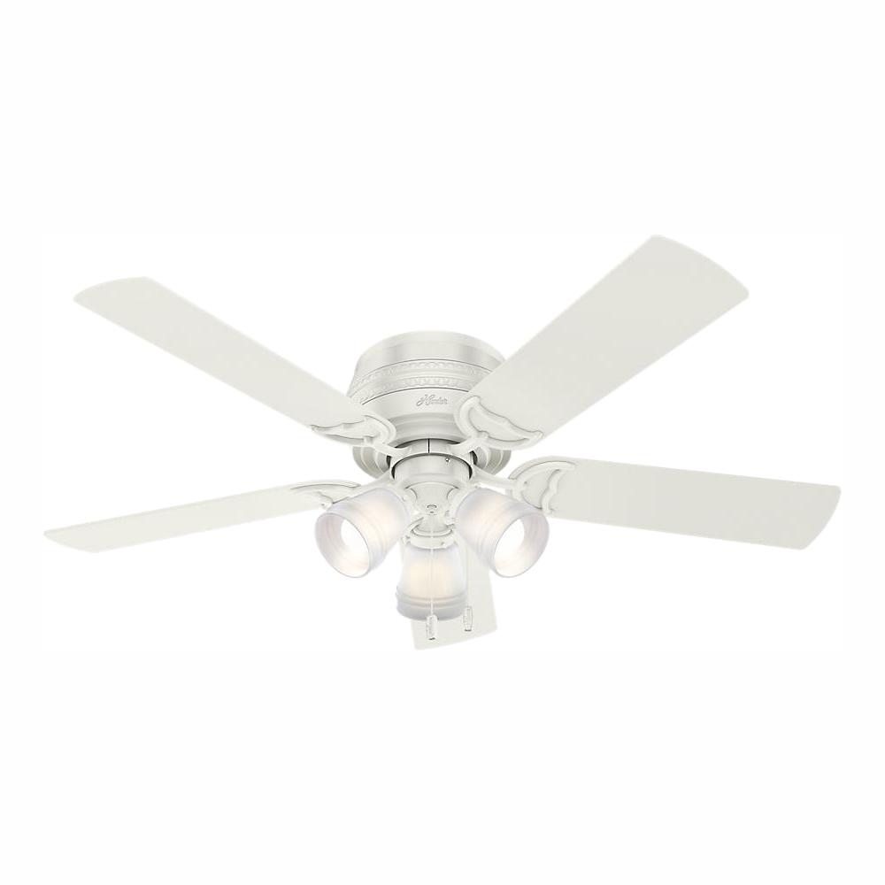 Hunter Prim 52 In Led Indoor Low Profile 3 Light Fresh White Ceiling Fan