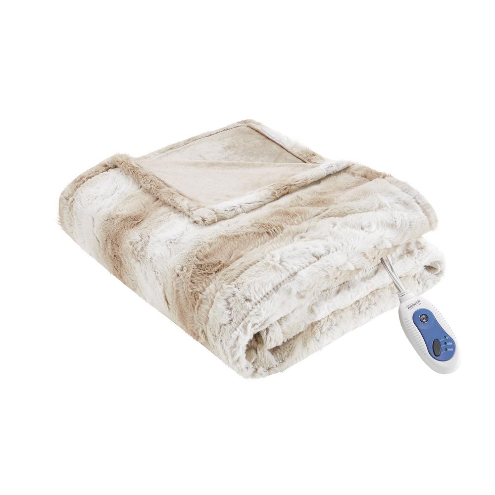 Beautyrest Marselle Sand 50 in. x 70 in. Oversized Faux Fur Heated