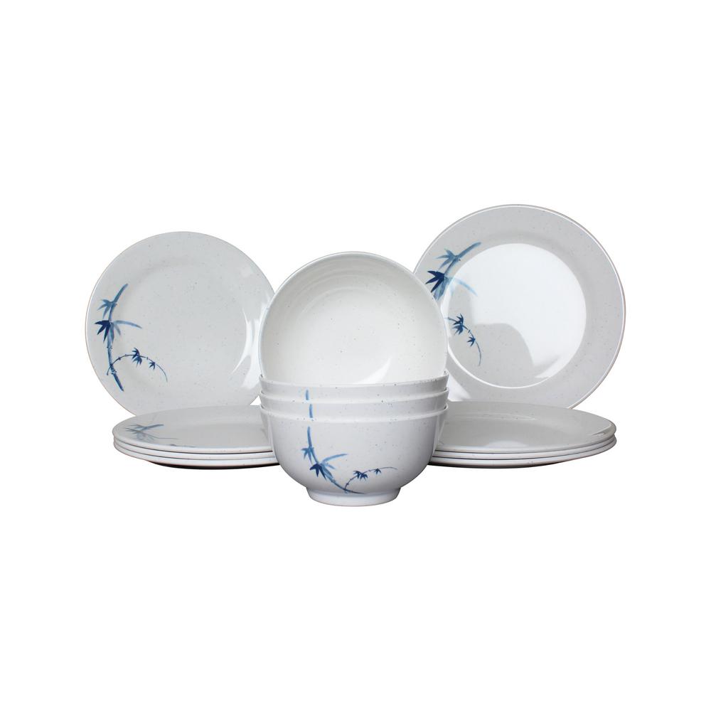 Restaurant Essentials Blue Bamboo Dinnerware Set (12 Piece)RA012 The