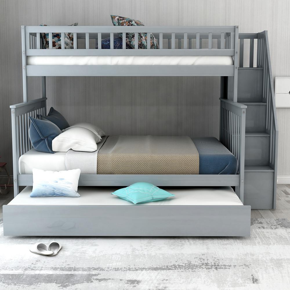 grey bunk beds with stairs