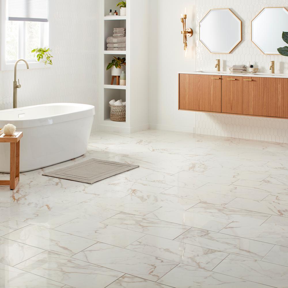 tile daltile porcelain calacatta marble polished floor calcutta locking bathroom tiles shower homedepot sq ft case depot