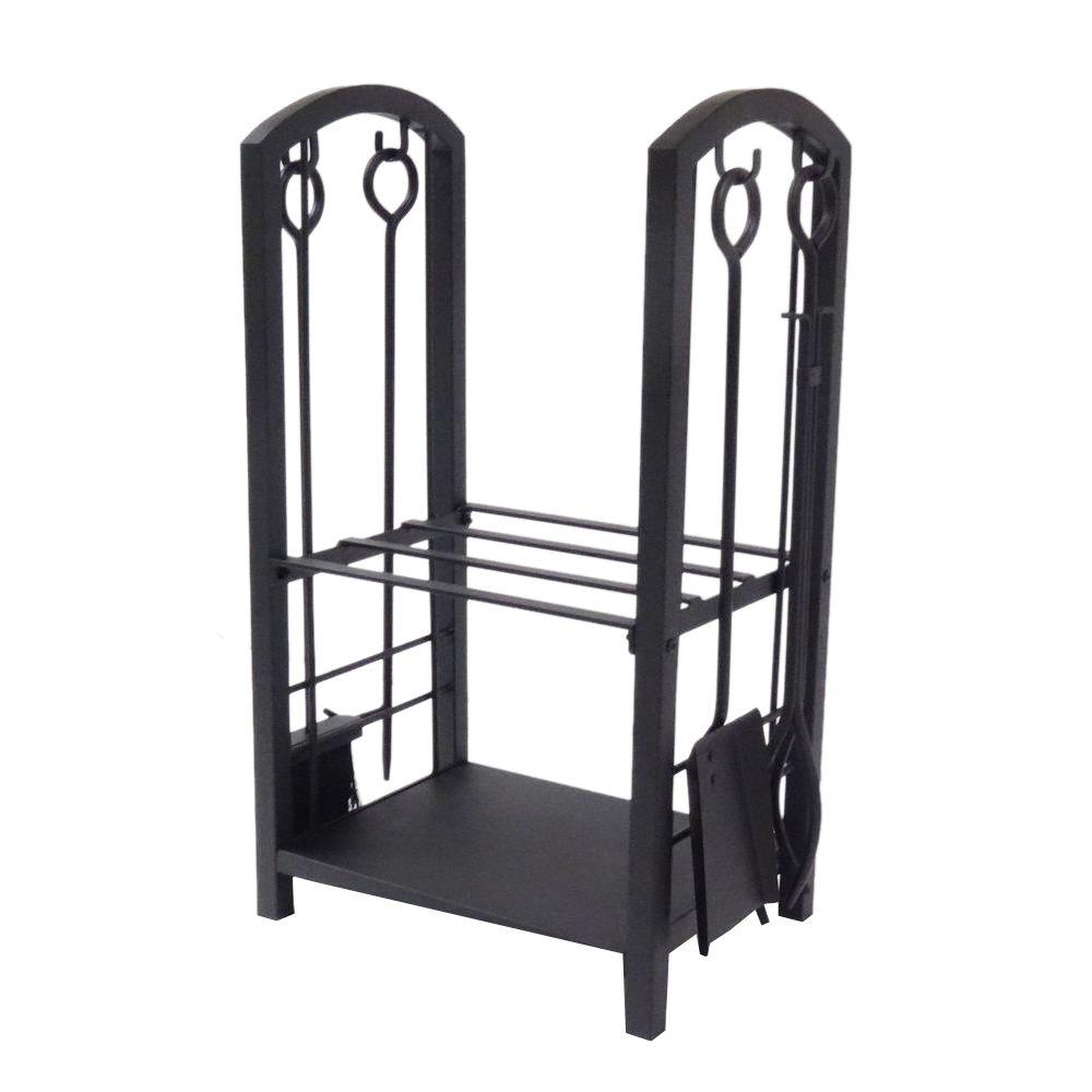 5-Piece Fireplace Tool Set with Log Rack-FT99BR - The Home Depot Provide added beauty and functionality to your home with this 4-Piece Fireplace Tool Set with Log Rack Stand. Features stylish black wrought iron construction and can hold logs