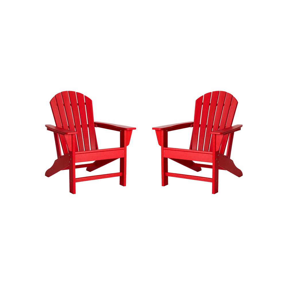 Glitzhome Red HDPE Plastic Adirondack Chairs (2-Pack)-2022200009 - The