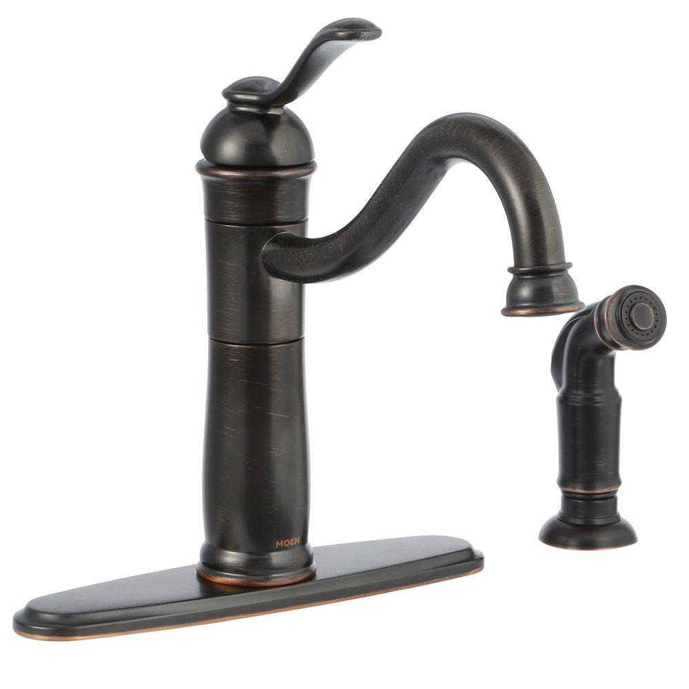 Bronze Moen Kitchen Faucets The Home Depot Walden Single Handle Standard Kitchen Faucet With Side Sprayer In Mediterranean Bronze