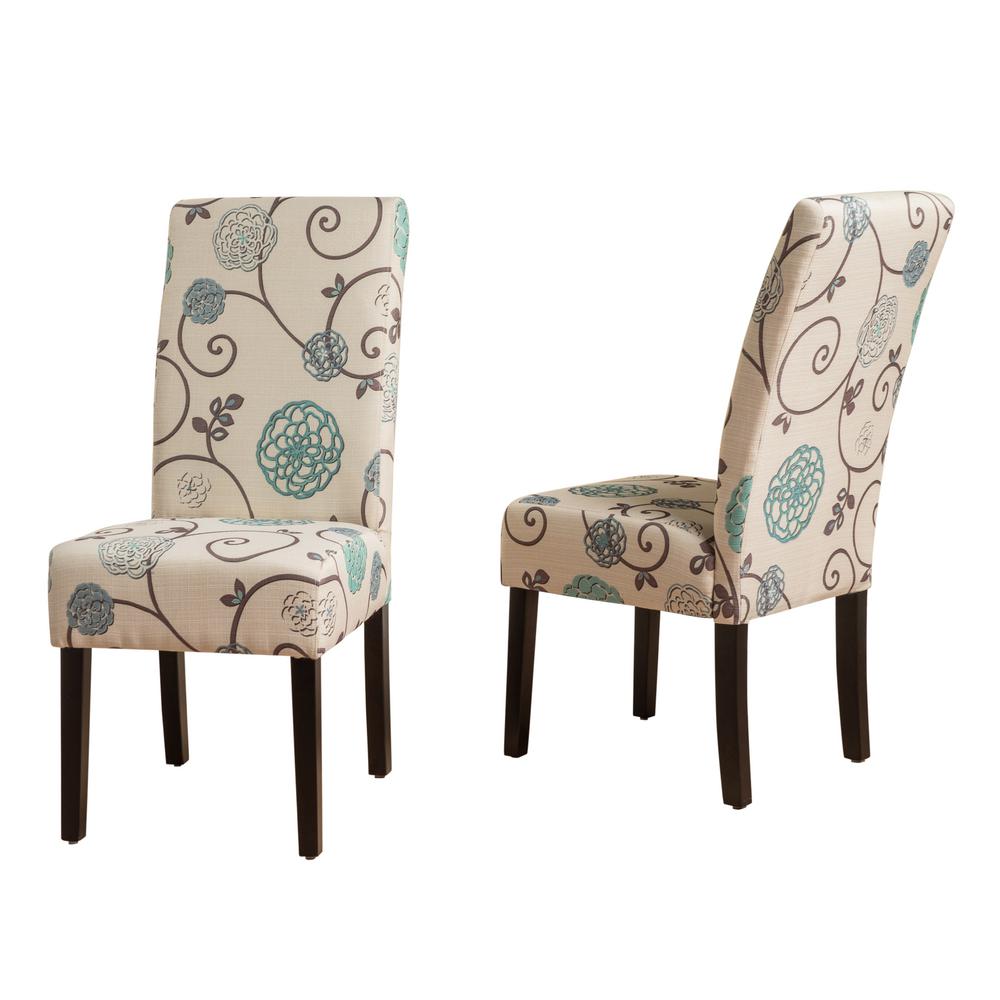 Noble House Pertica White And Blue Floral Fabric Dining Chairs Set Of 2 11015 The Home Depot