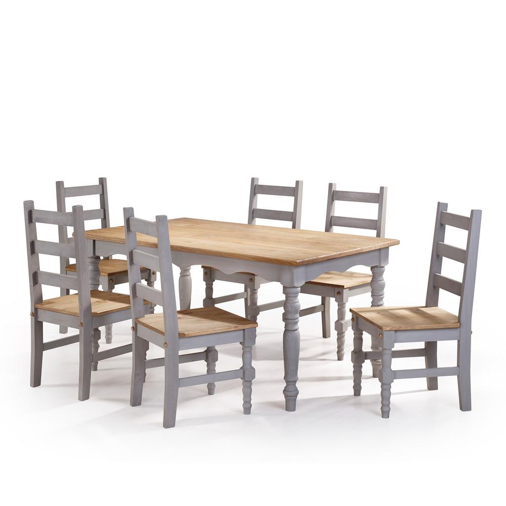 Manhattan Comfort Jay 7 Piece Gray Wash Solid Wood Dining Set With 6 Jay 7 Piece Gray Wash Solid Wood Dining Set With 6 Chairs And 1 Table