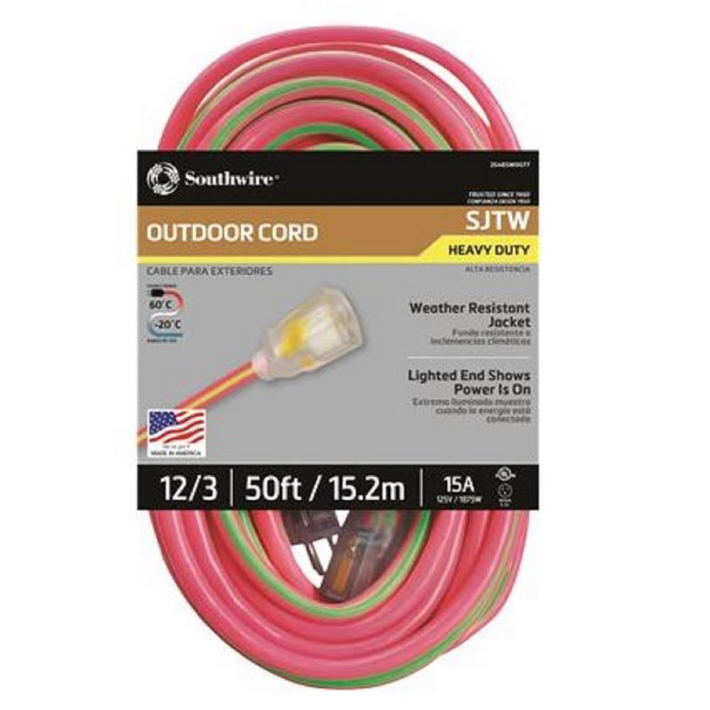 Southwire 50 Ft. 12/3 SJTW Hi-Visbility Multi-Color Outdoor Heavy-Duty ...