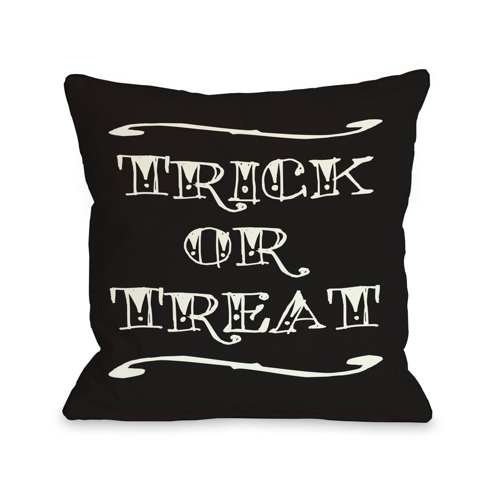 Trick Or Treat Black Graphic Polyester 16 in. x 16 in. Throw Pillow
