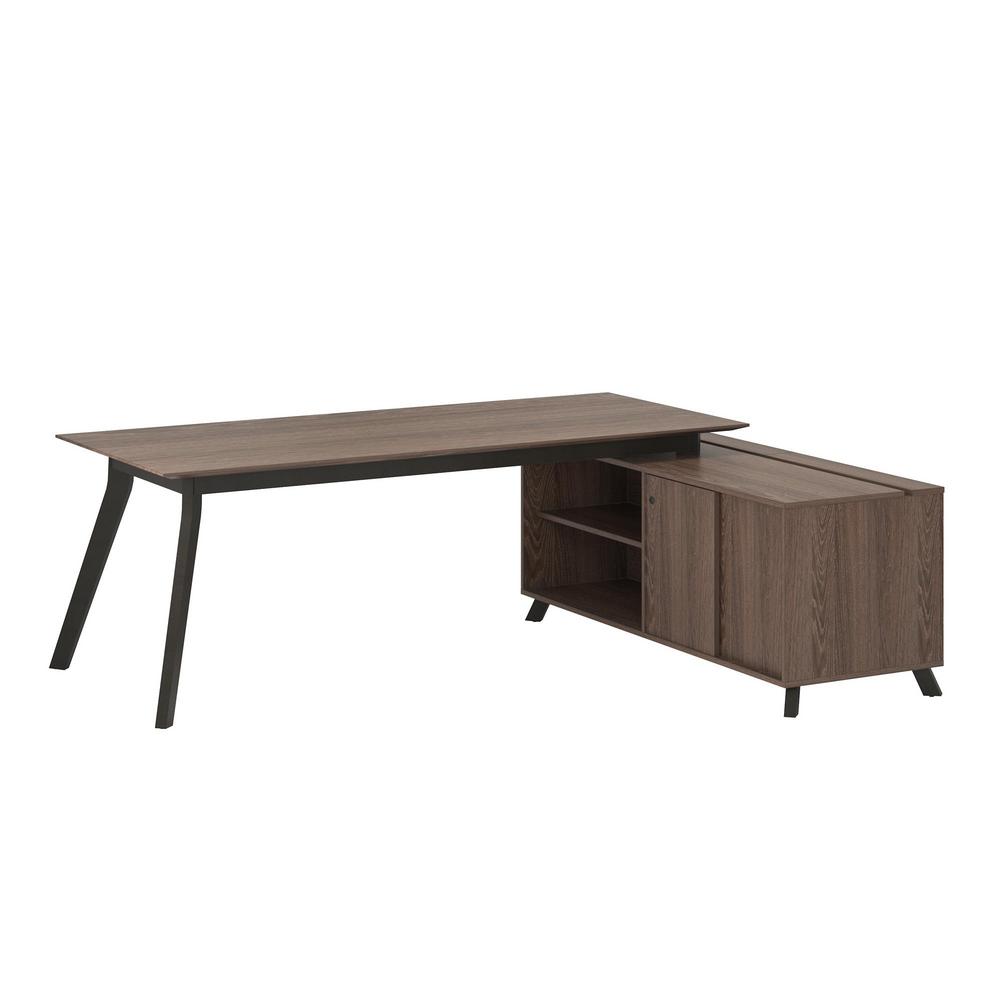 Ameriwood 88 58 In Medium Brown L Shaped 3 Drawer Computer Desk