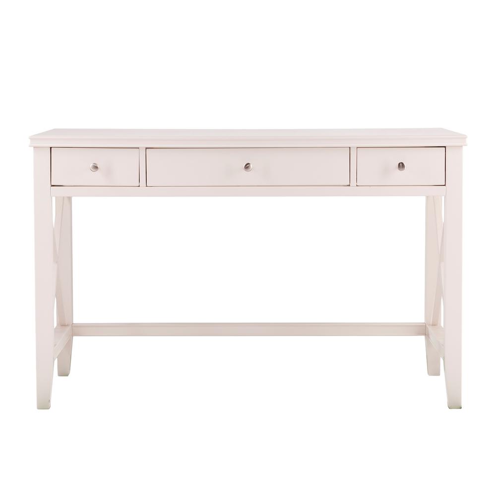 Southern Enterprises 48 in. White Rectangular 3 Drawer Writing Desk