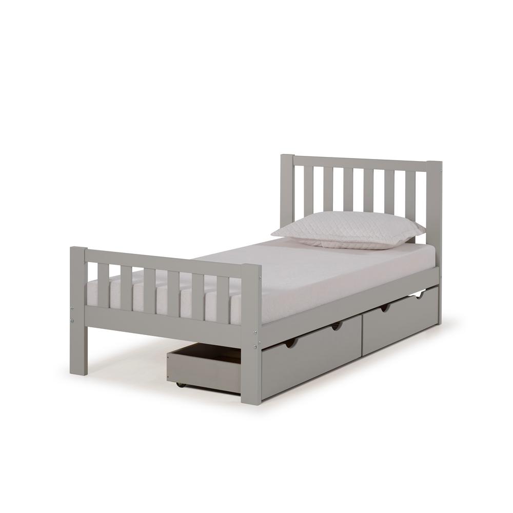 grey twin bed with storage