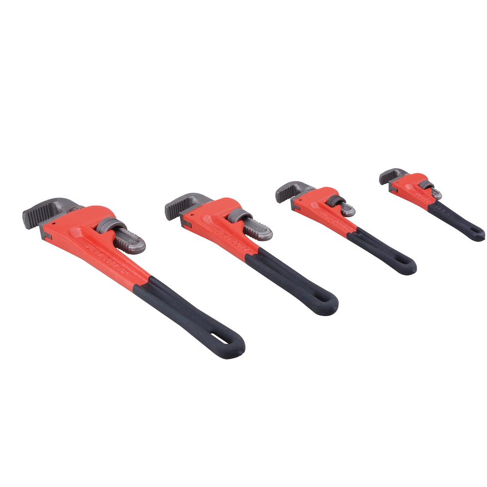 Red Pipe Wrench Set Adjustable Size Heavy Duty Steel Core Hand Tool 4