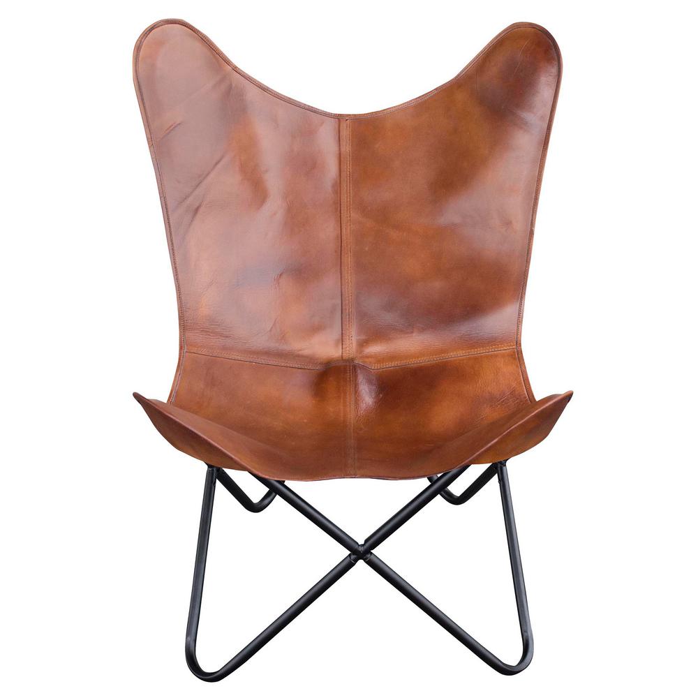 Amerihome Natural Tanned Leather Butterfly Chair 802962