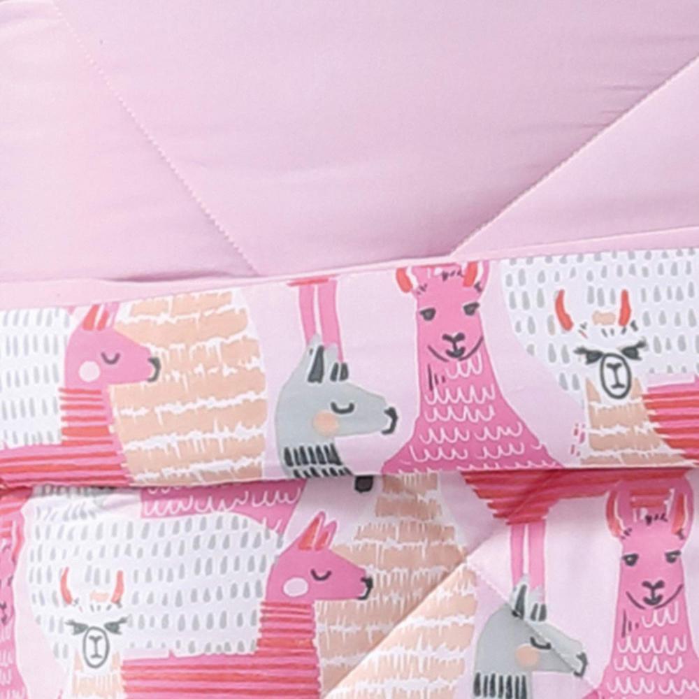 My World Llama 3 Piece Pink And Grey Queen Comforter Set Cs2118fq
