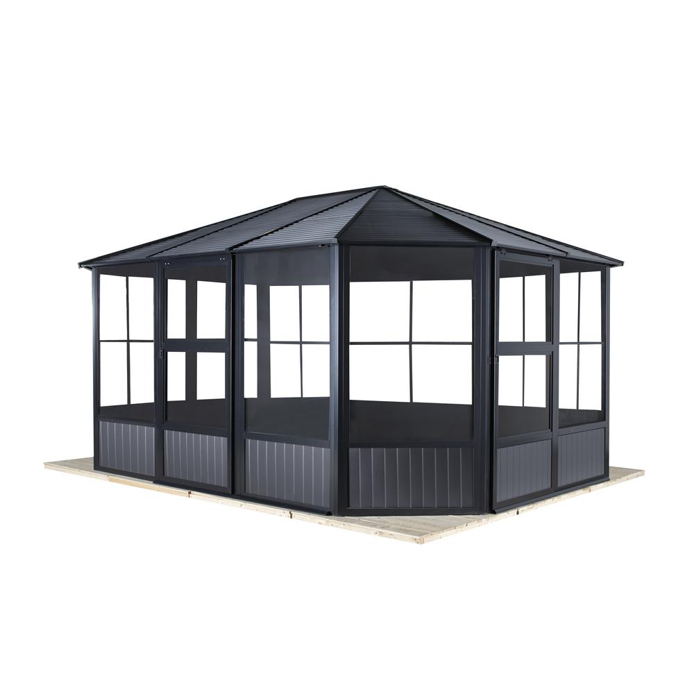 Sojag Charleston 12 Ft. X 12 Ft. Aluminum Octagonal Solarium In Dark ...