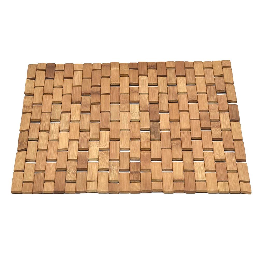 Bath Bamboo Slats Roll Up Foldable Shower Door Rug Anti Slippery