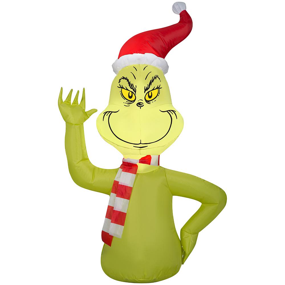 Dr Seuss 3 5 Ft Inflatable Car Buddy Grinch With Scarf The Home Depot