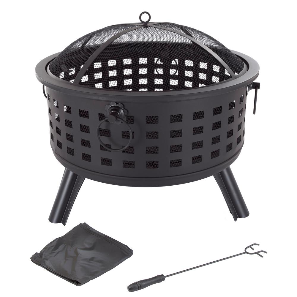 Pure Garden 26 In Steel Round Fire Pit With Spark Screen And Log