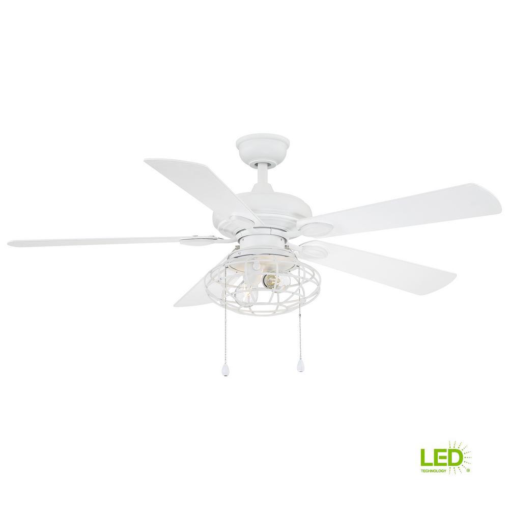 52 In Ceiling Fan Rustic Farmhouse Decor Matte White Industrial Iron 52 In Ceiling Fan Rustic Farmhouse Decor Matte White Industrial Iron Cage Light