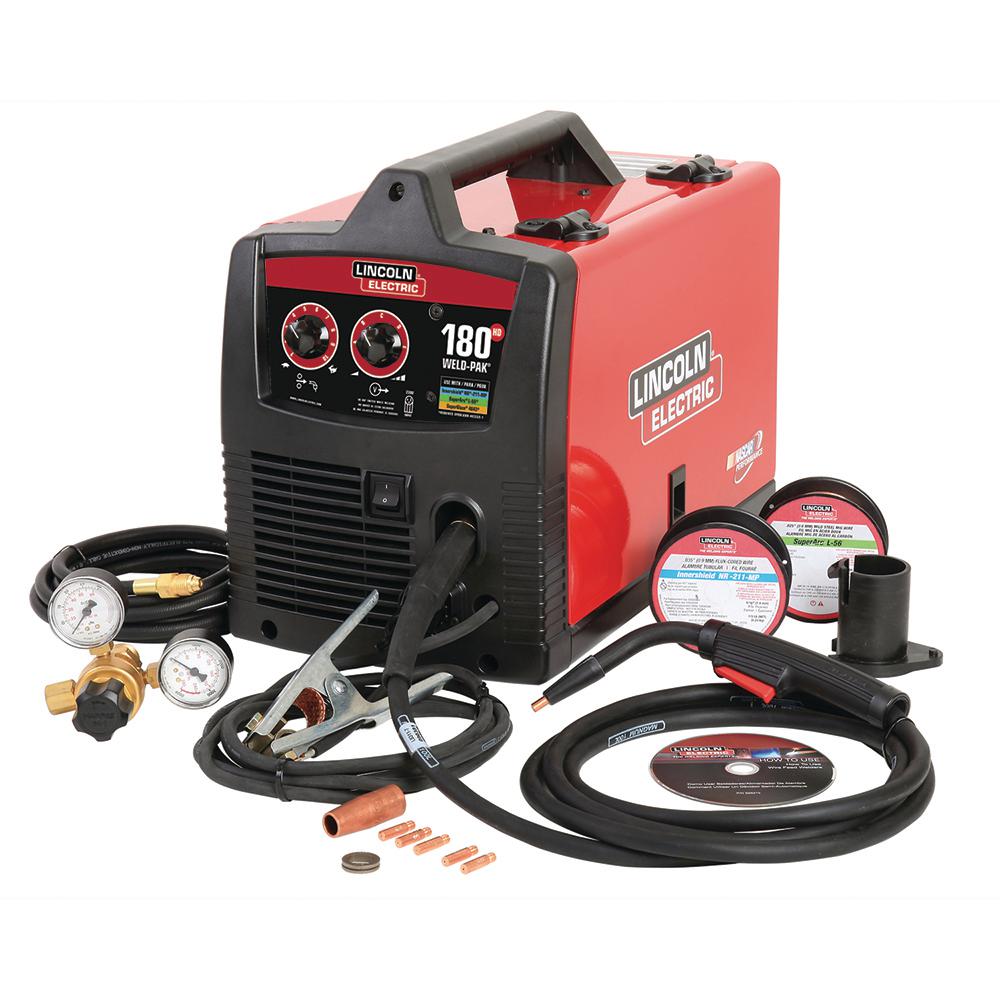 Lincoln Electric 140 Amp Weld Pak 140 Hd Mig Wire Feed Welder With Magnum 100l Gun Sample Spools Of Mig Wire And Flux Wire 115v K2514 1 The Home Depot
