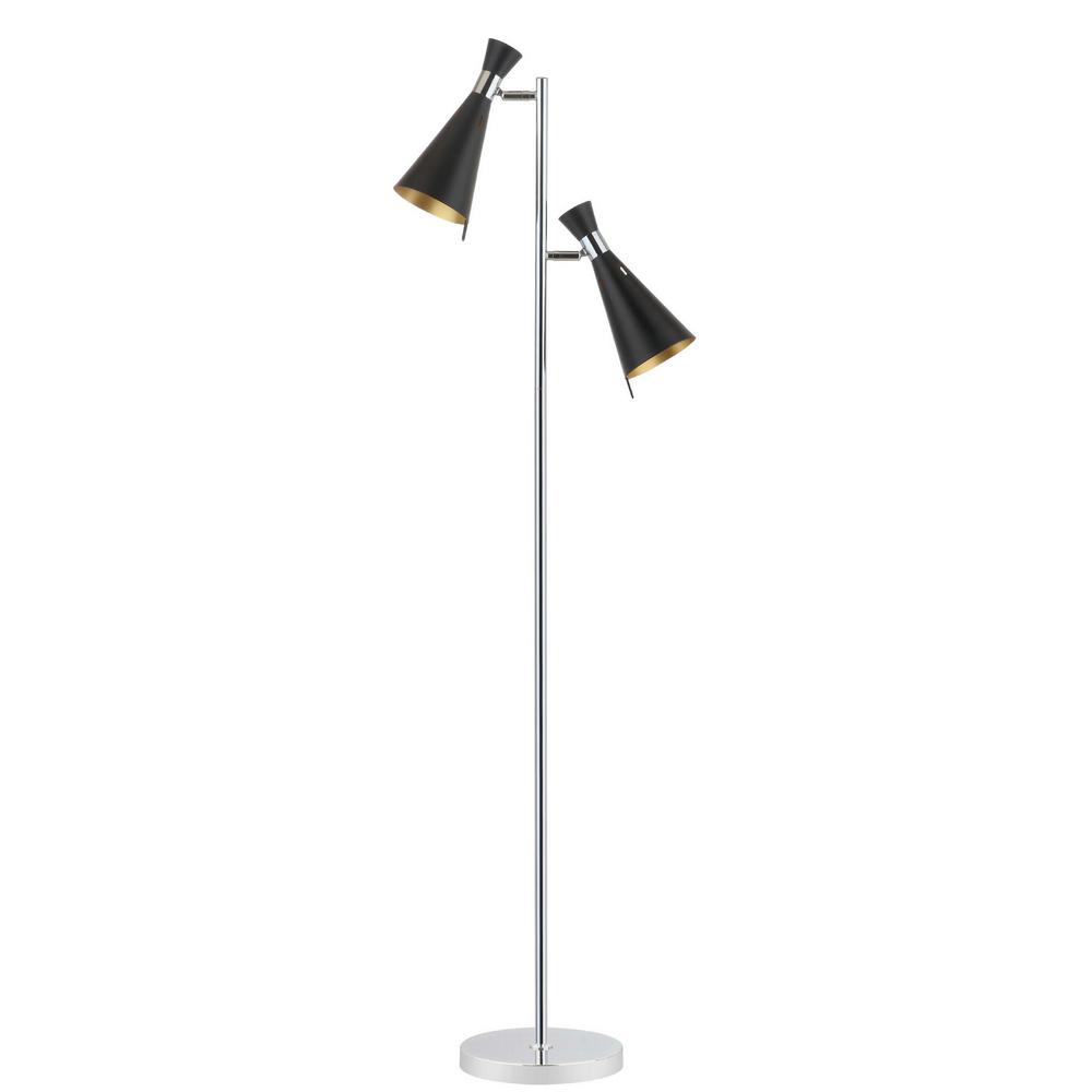 Safavieh Efisio 61 5 In Chrome Floor Lamp With Black Gold Leaf Shade