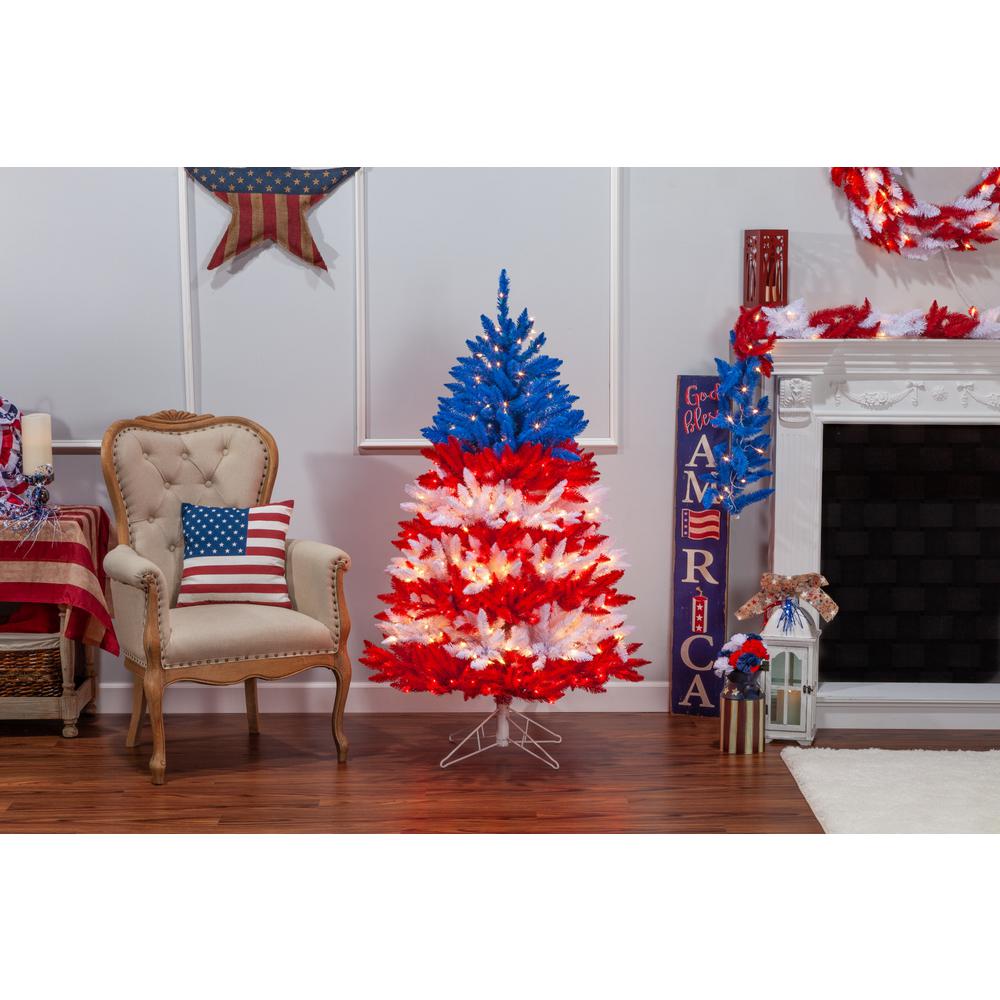 Sterling 5 Ft Patriotic American Artificial Christmas Tree In Red White And Blue With 495 Clear Lights 6120 50rwb The Home Depot