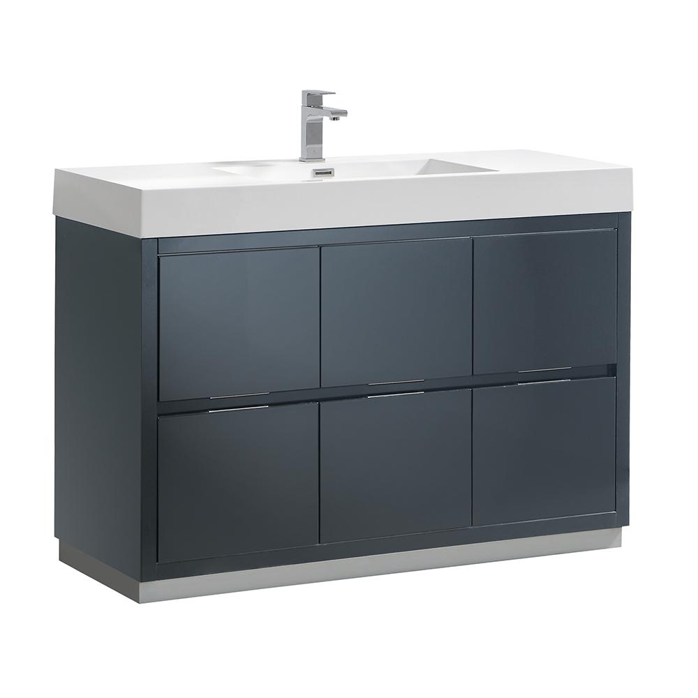 Fresca Valencia 48 In W Bathroom Vanity Dark Slate Gray With Double Acrylic Top White