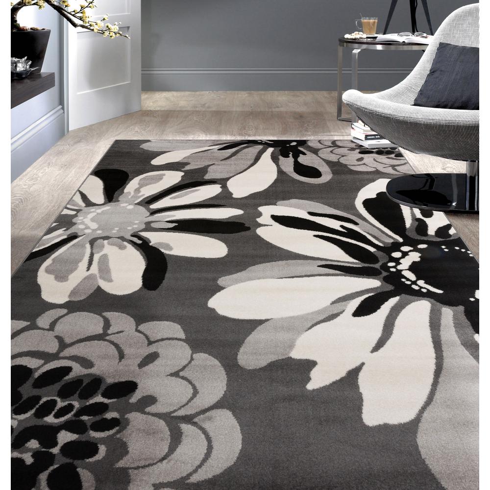 World Rug Gallery Modern Floral Flowers Gray 3 Ft 3 In X 5 Ft Indoor Area Rug 374 Gray 3x5 The Home Depot