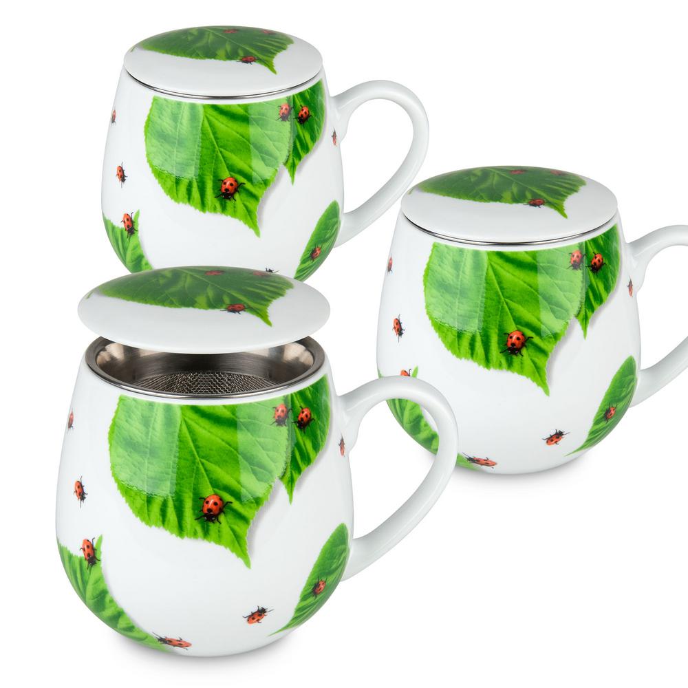 Konitz 3Piece Tea for One Ladybug on Leaves Porcelain Mug Set with