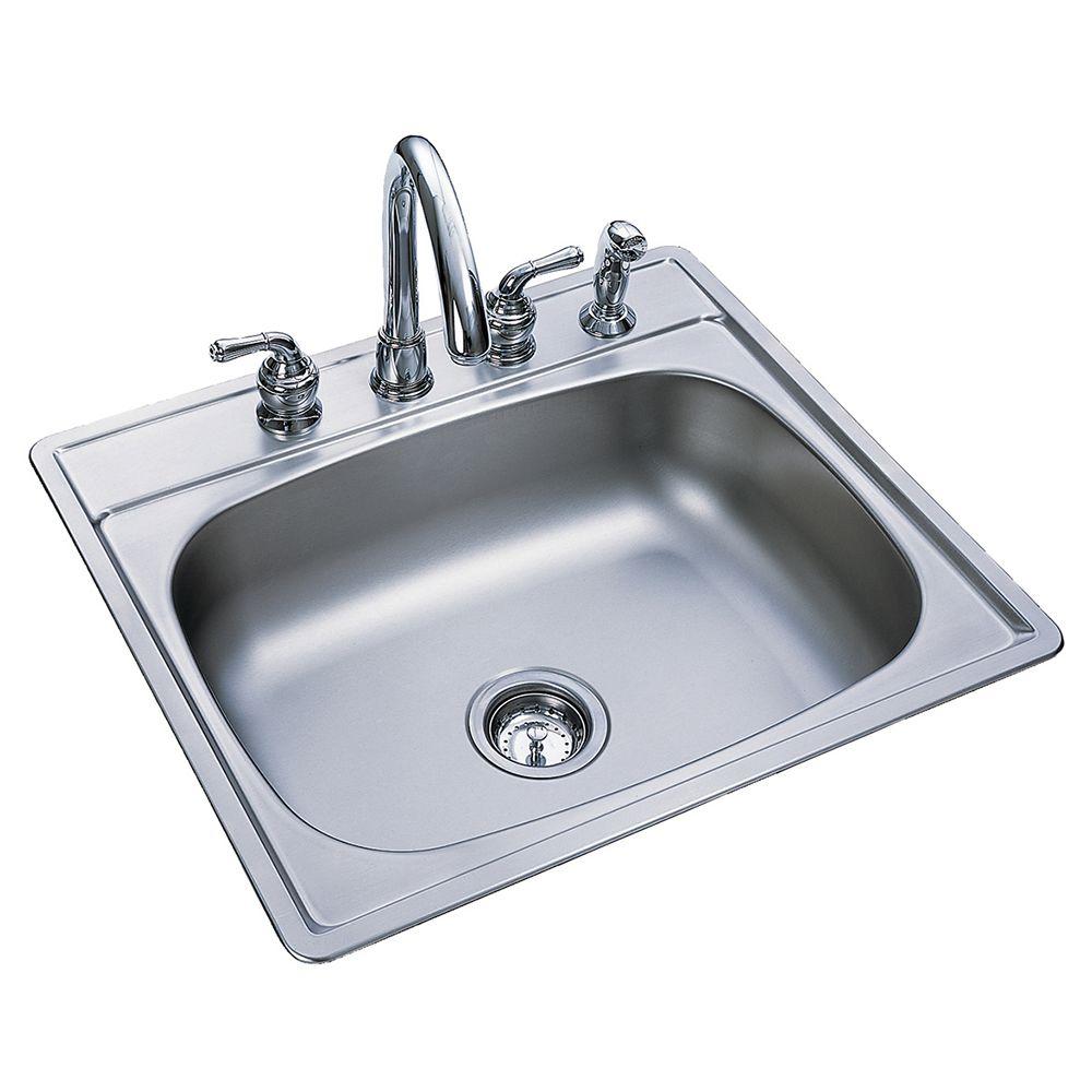 Frankeusa Drop In Satin Stainless Steel 25 In 4 Hole Single Bowl Kitchen Sink